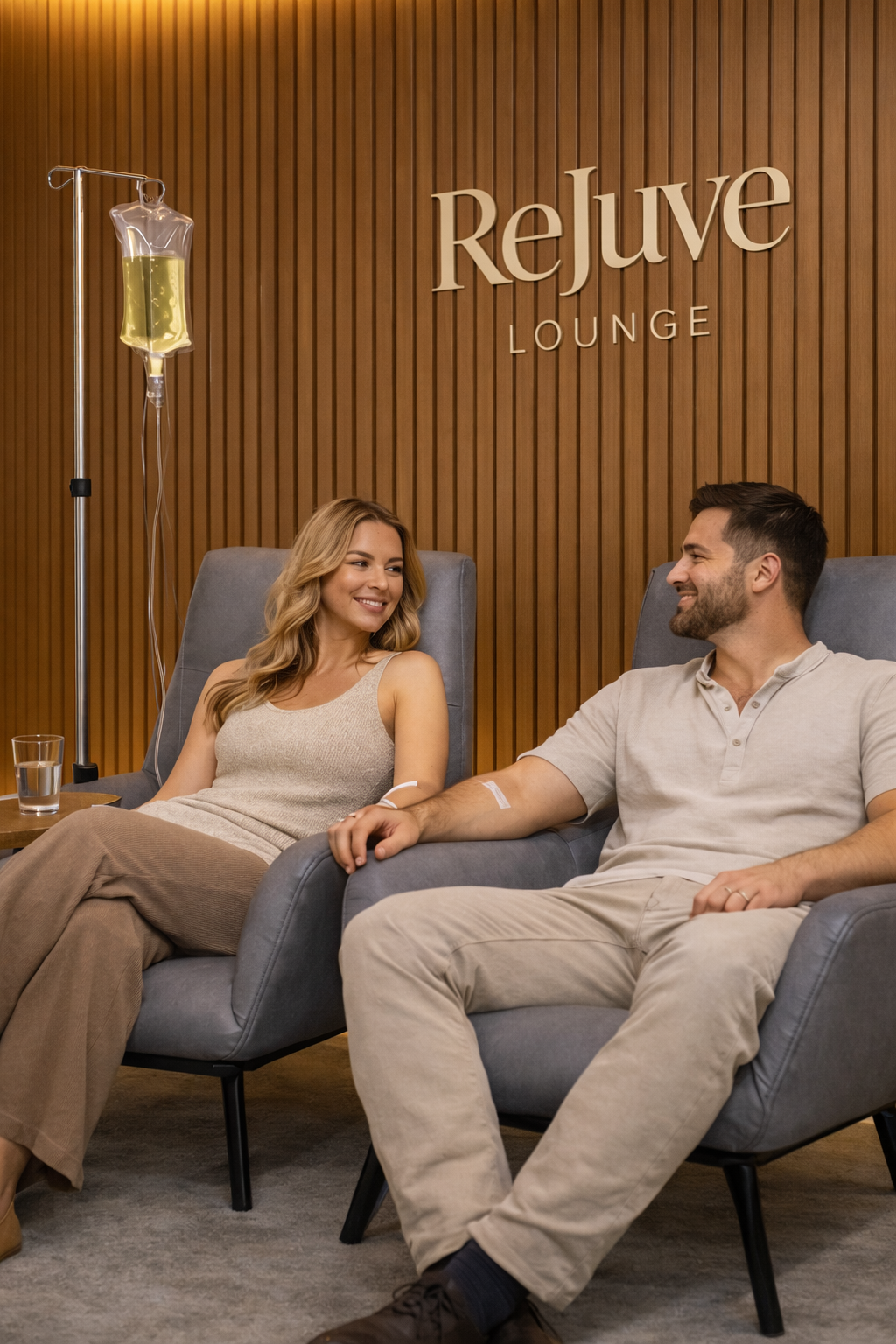 Couple receiving IV therapy together at ReJuve Lounge